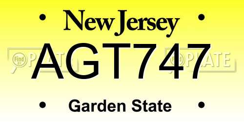 AGT747 New Jersey License Plate
