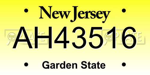 AH43516 New Jersey License Plate