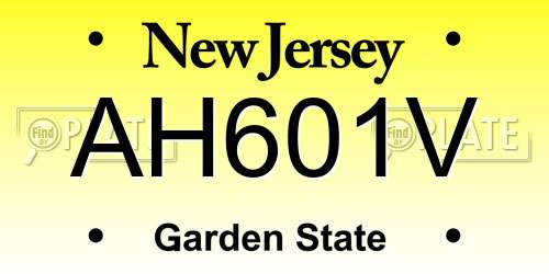 AH601V New Jersey License Plate