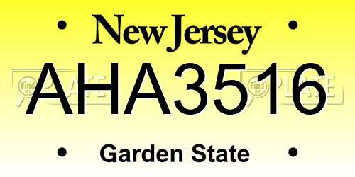 AHA3516 New Jersey License Plate