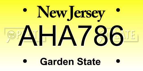 AHA786 New Jersey License Plate