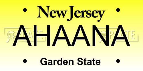 AHAANA New Jersey License Plate