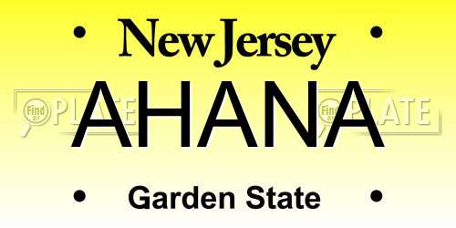 AHANA New Jersey License Plate