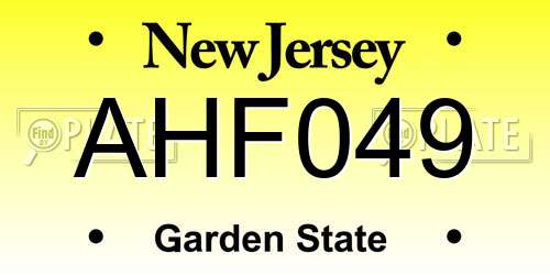 AHF049 New Jersey License Plate