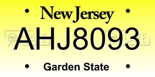 AHJ8093 New Jersey License Plate