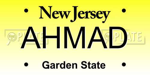 AHMAD New Jersey License Plate