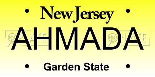 AHMADA New Jersey License Plate