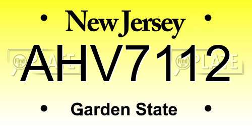 AHV7112 New Jersey License Plate