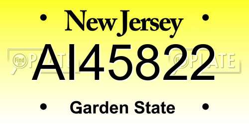 AI45822 New Jersey License Plate