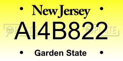 AI4B822 New Jersey License Plate
