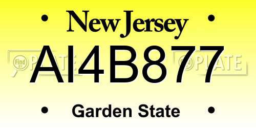AI4B877 New Jersey License Plate