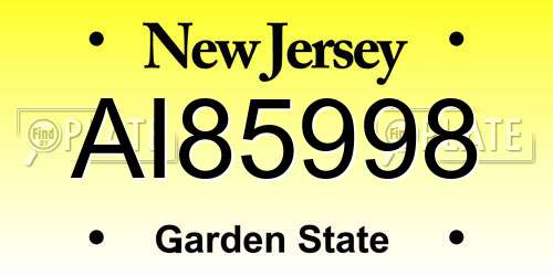 AI85998 New Jersey License Plate