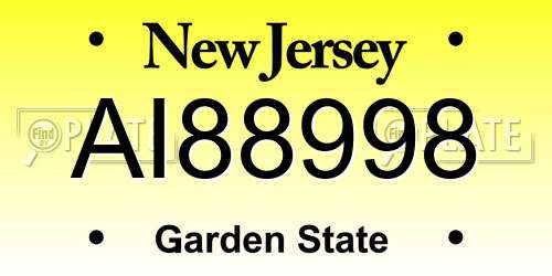 AI88998 New Jersey License Plate