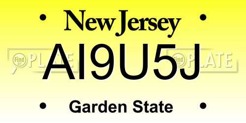 AI9U5J New Jersey License Plate