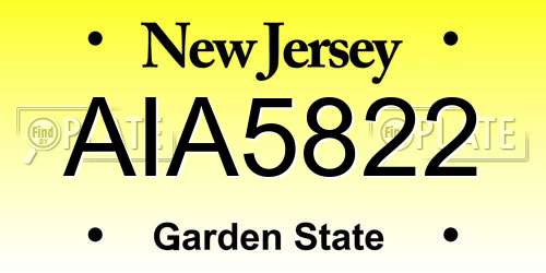 AIA5822 New Jersey License Plate