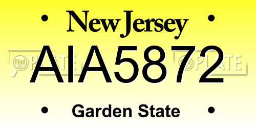 AIA5872 New Jersey License Plate