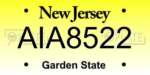 AIA8522 New Jersey License Plate