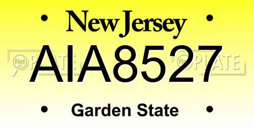 AIA8527 New Jersey License Plate