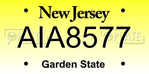 AIA8577 New Jersey License Plate