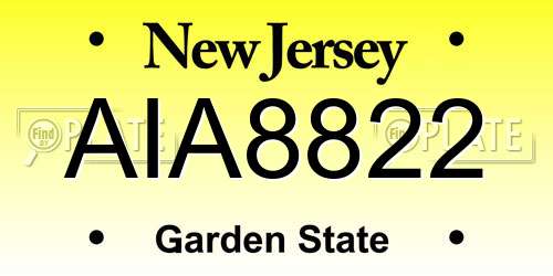 AIA8822 New Jersey License Plate