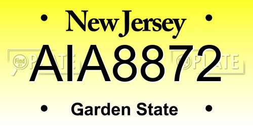 AIA8872 New Jersey License Plate