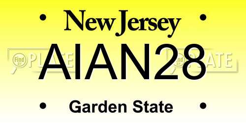 AIAN28 New Jersey License Plate