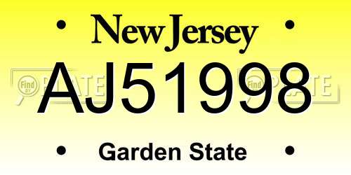 AJ51998 New Jersey License Plate