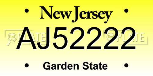AJ52222 New Jersey License Plate