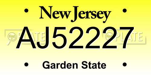 AJ52227 New Jersey License Plate