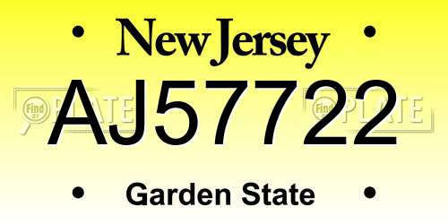AJ57722 New Jersey License Plate