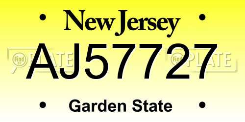 AJ57727 New Jersey License Plate