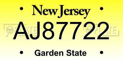 AJ87722 New Jersey License Plate