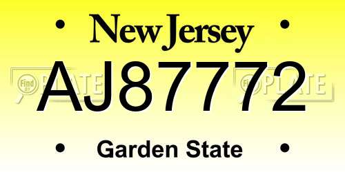 AJ87772 New Jersey License Plate