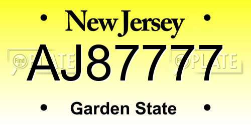 AJ87777 New Jersey License Plate