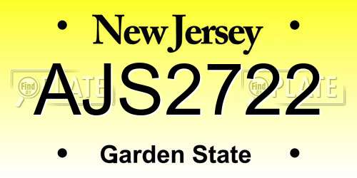 AJS2722 New Jersey License Plate