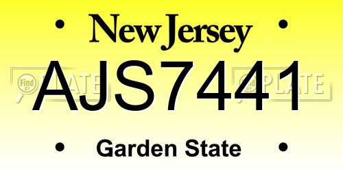 AJS7441 New Jersey License Plate