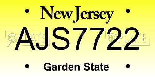 AJS7722 New Jersey License Plate