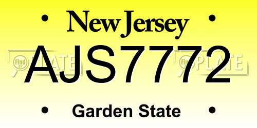 AJS7772 New Jersey License Plate