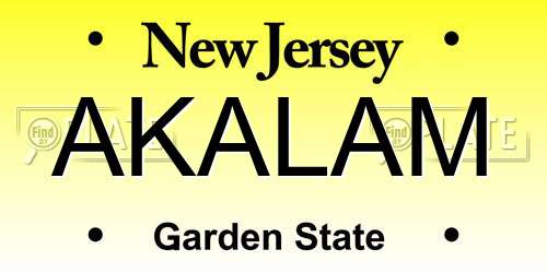 AKALAM New Jersey License Plate