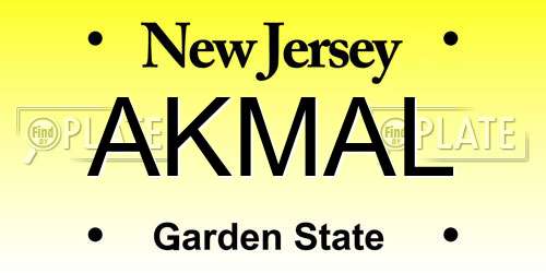 AKMAL New Jersey License Plate