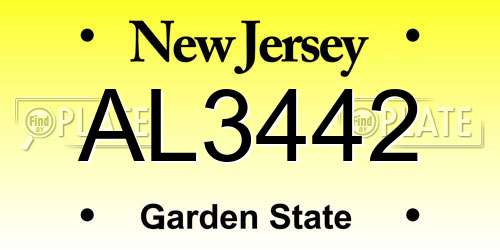 AL3442 New Jersey License Plate