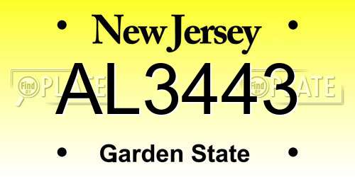 AL3443 New Jersey License Plate