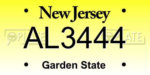 AL3444 New Jersey License Plate