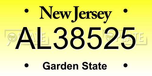 AL38525 New Jersey License Plate