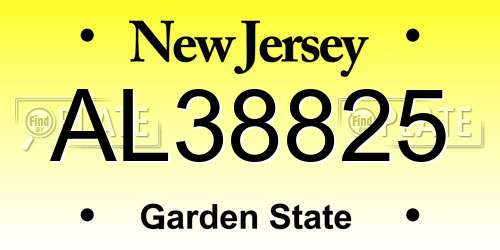 AL38825 New Jersey License Plate