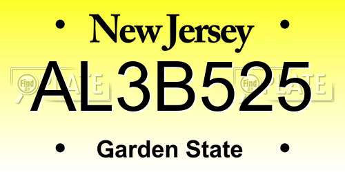 AL3B525 New Jersey License Plate