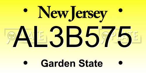 AL3B575 New Jersey License Plate