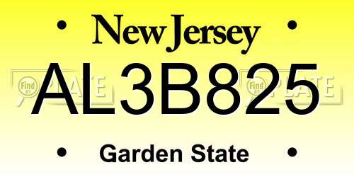 AL3B825 New Jersey License Plate