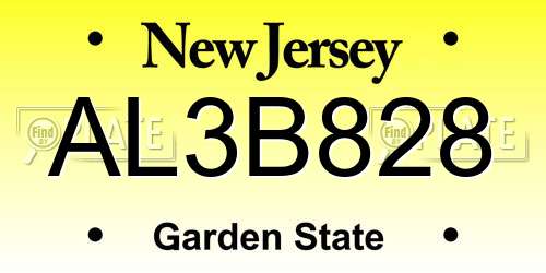 AL3B828 New Jersey License Plate