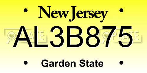 AL3B875 New Jersey License Plate